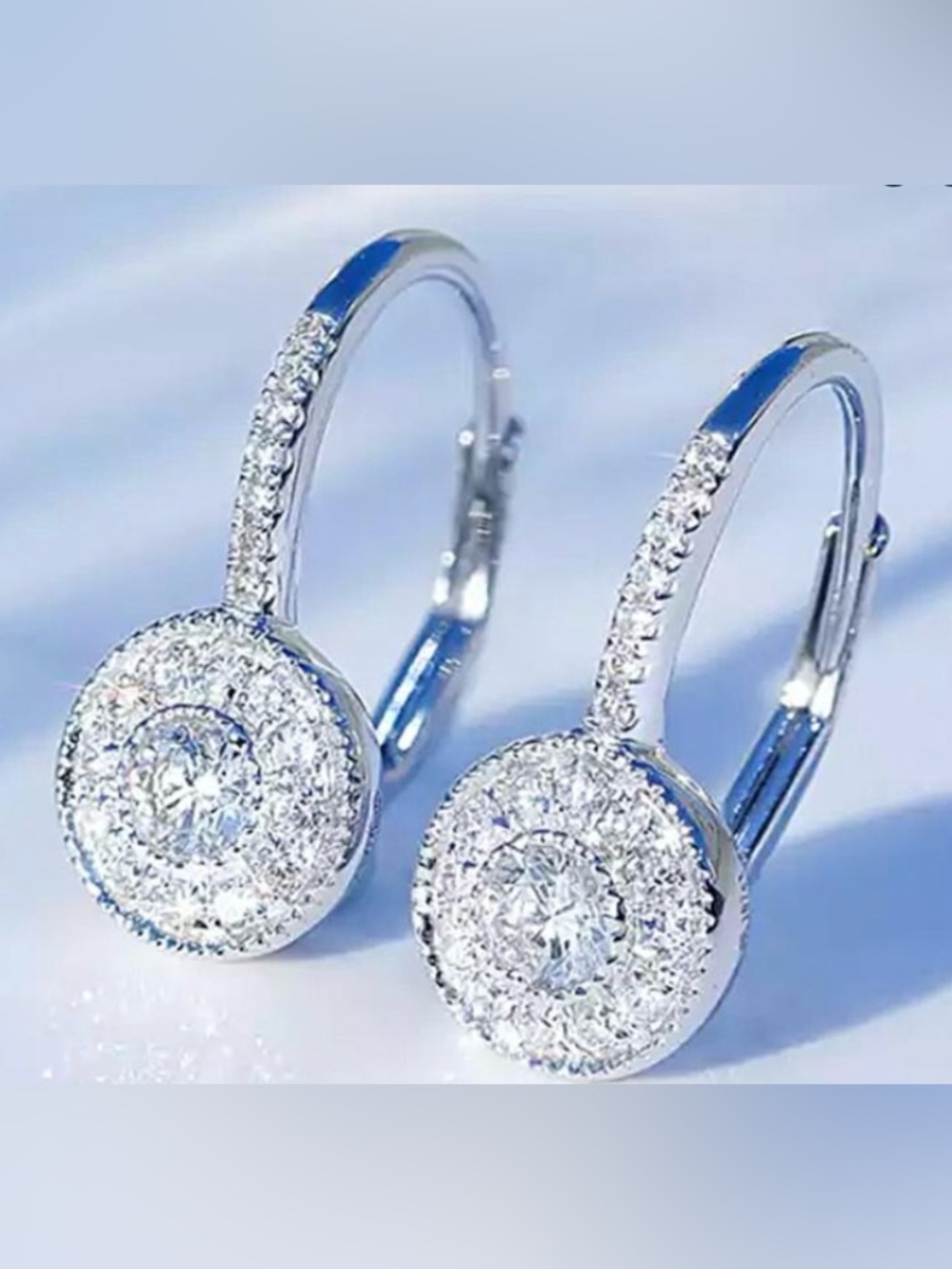 🩶 NEW Silver White Crystal Halo Drop Earrings with Crystal Accents 🩶